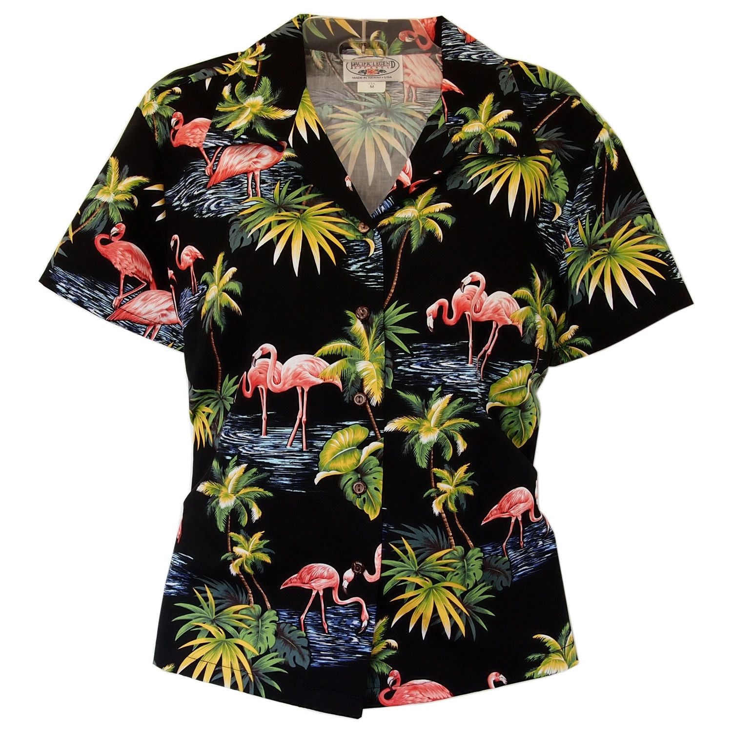 Flamingo Black Women's Cotton Hawaiian Blouse - PapayaSun