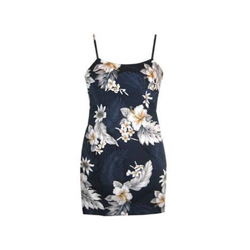 Blueberry Navy Short Hawaiian Skinny Strap Floral Dress - PapayaSun
