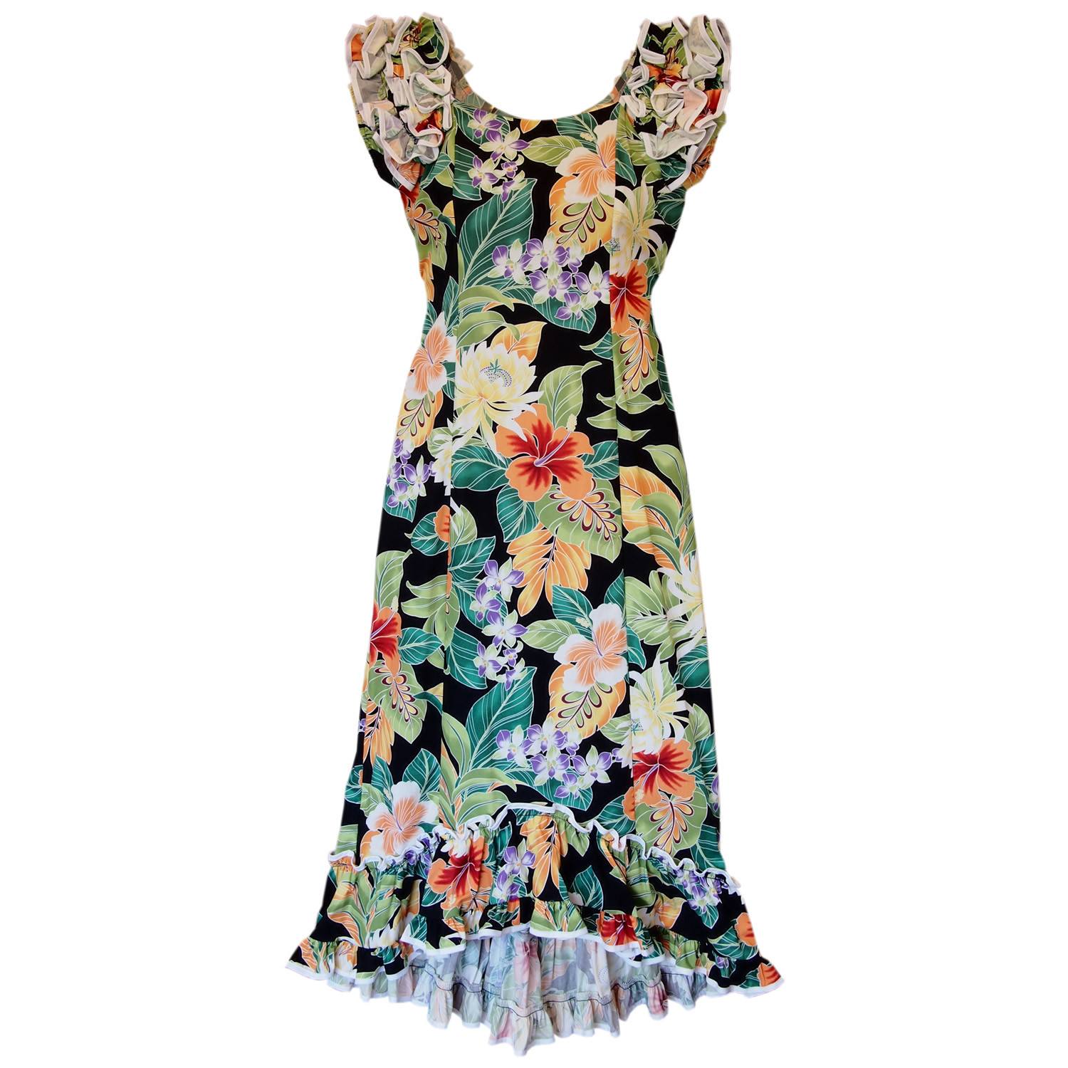 Excite Black Hawaiian Meaaloha Muumuu Dress with Sleeves - PapayaSun