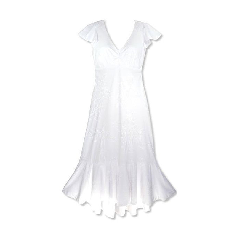 Ulu White Hawaiian Pauahi Wedding Dress with Sleeves - PapayaSun