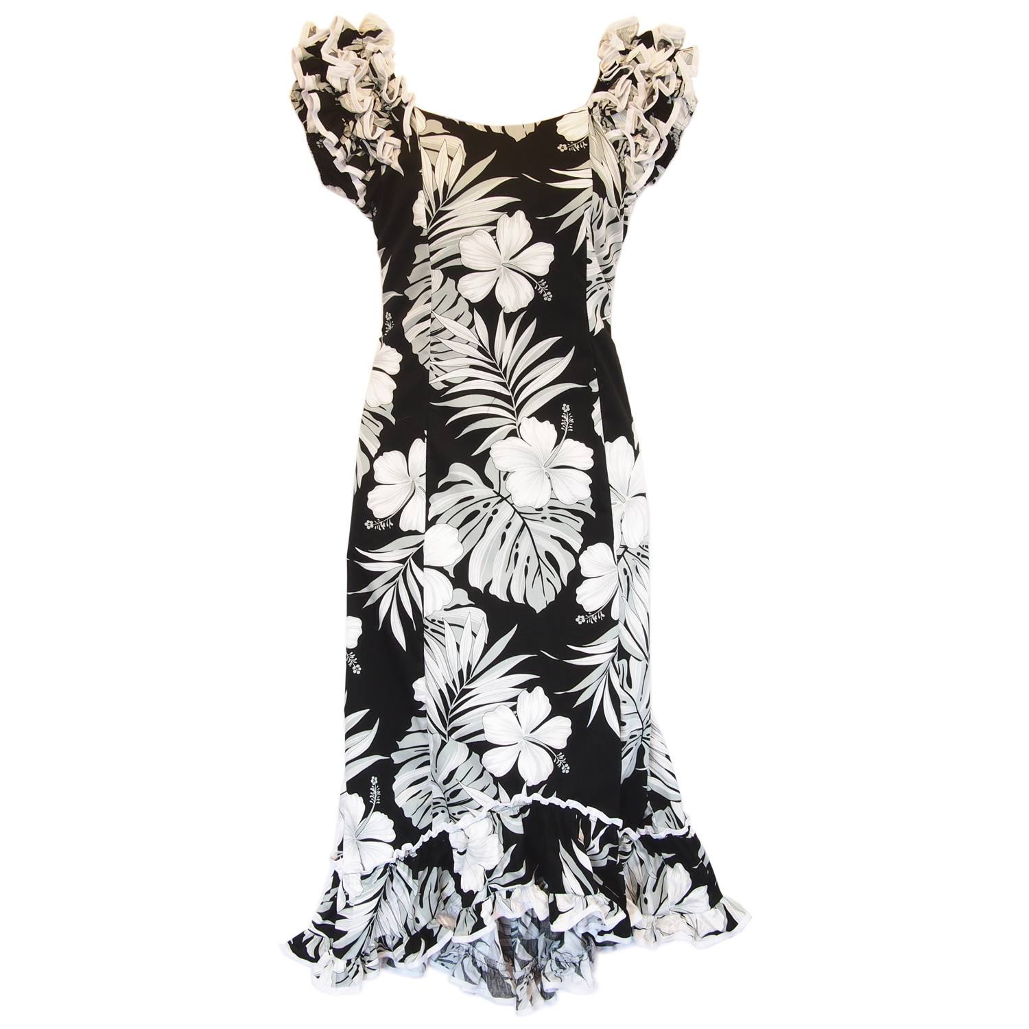 Waikiki Black Hawaiian Meaaloha Muumuu Dress with Sleeves - PapayaSun