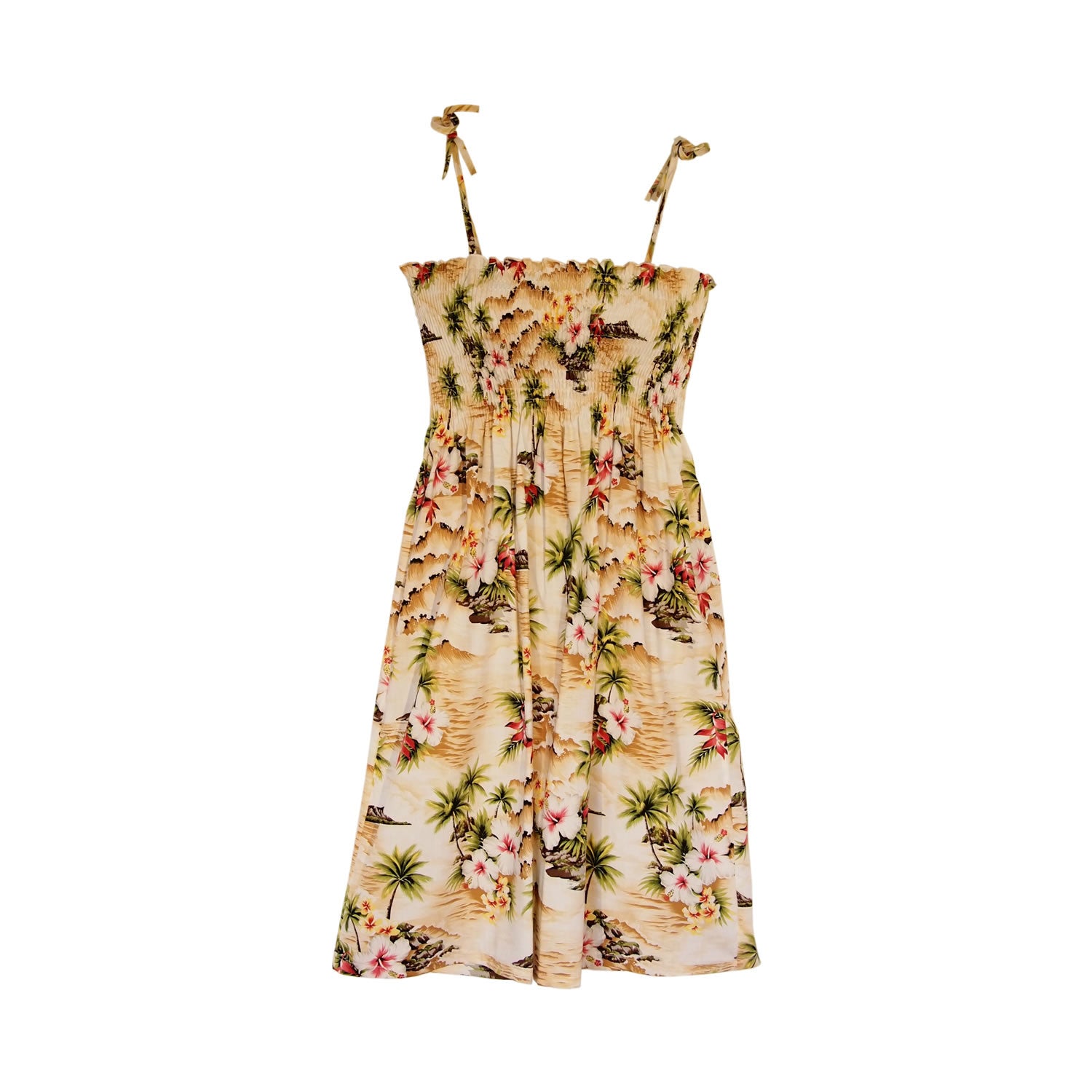 Maize Cream Short Hawaiian Smocked Sundress - PapayaSun