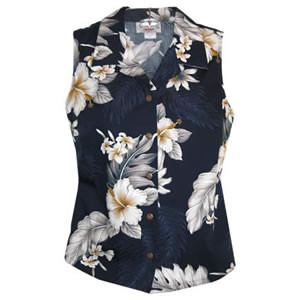 Blueberry Navy Hawaiian Women's Sleeveless Shirt - PapayaSun