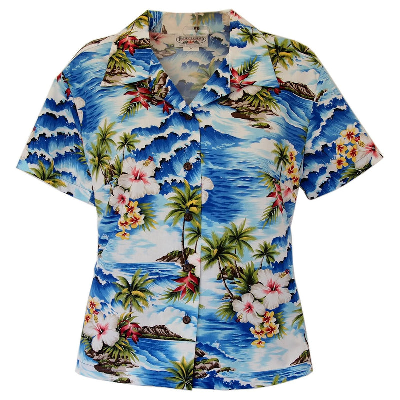 Lagoon Blue Hawaiian Women's Cotton Blouse - PapayaSun