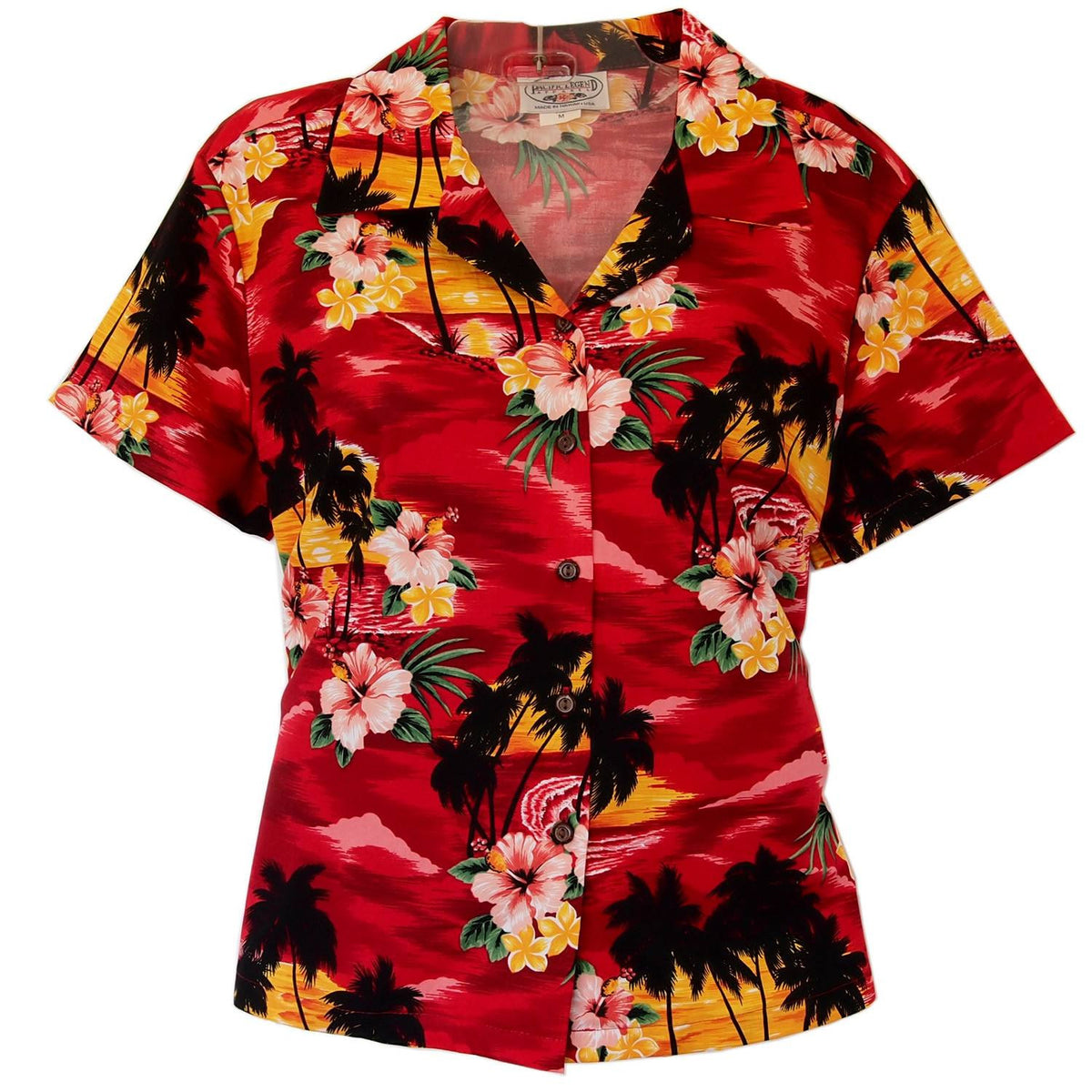 Sunburst Red Hawaiian Women's Cotton Blouse - PapayaSun