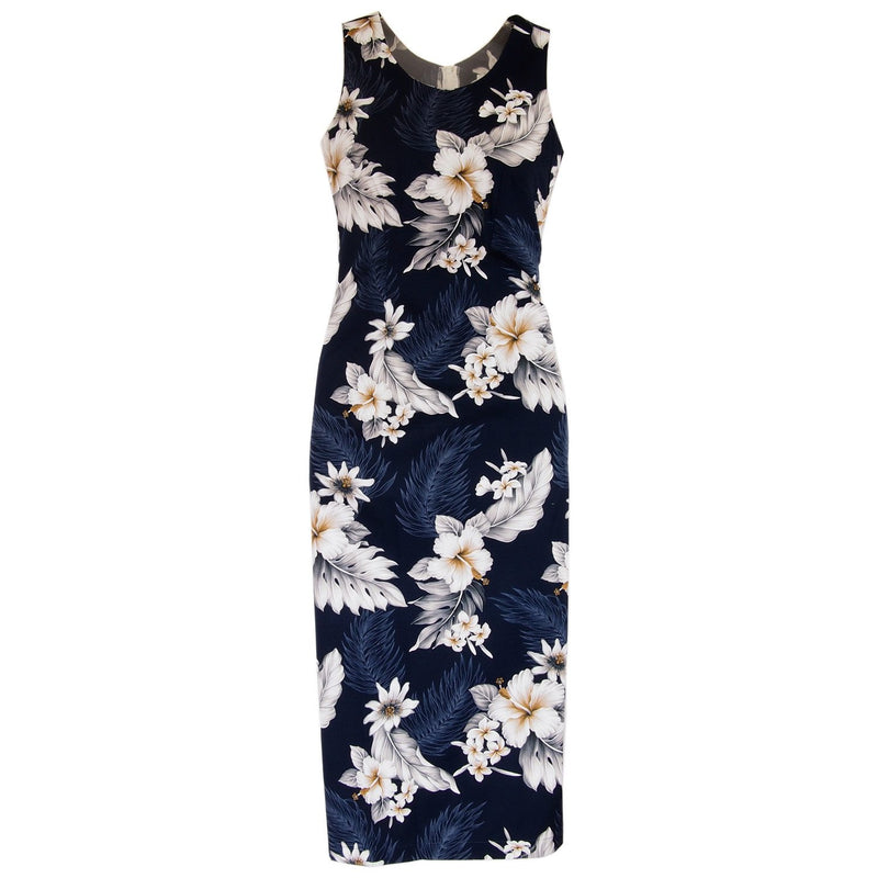 Blueberry Navy Long Hawaiian Tank Dress - PapayaSun