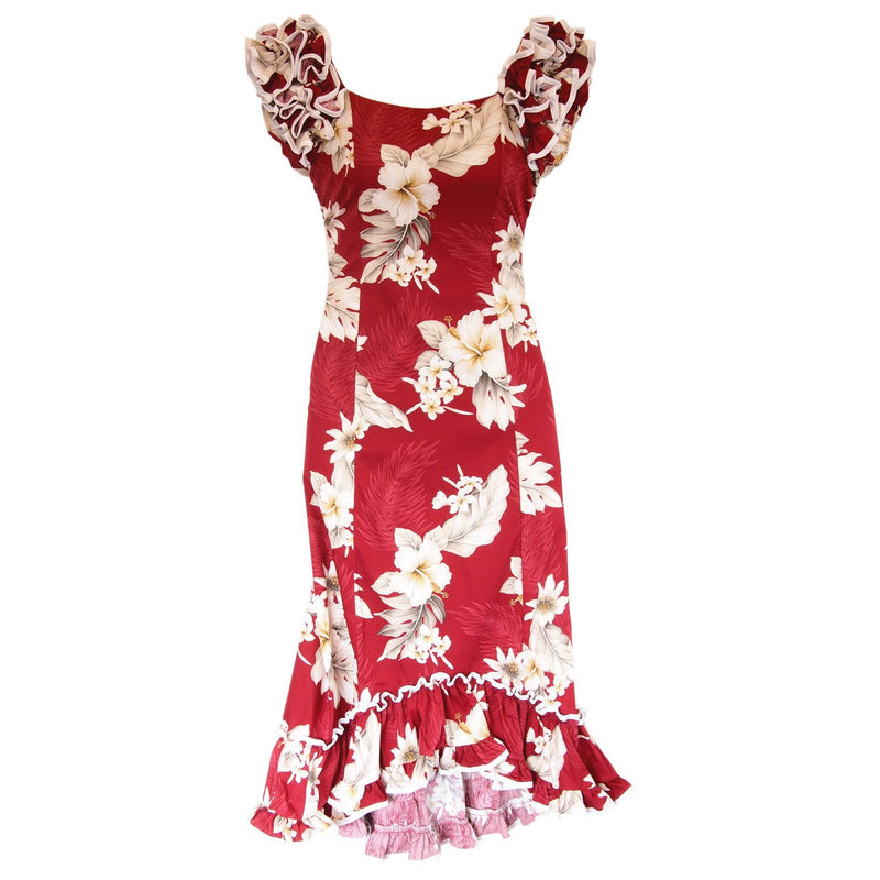 Chili Red Hawaiian Meaaloha Muumuu Dress with Sleeves - PapayaSun