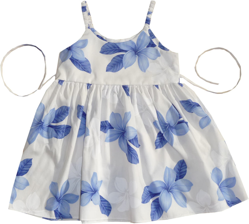 Delight Blue Hawaiian Girl's Sundress with Elastic Straps - PapayaSun