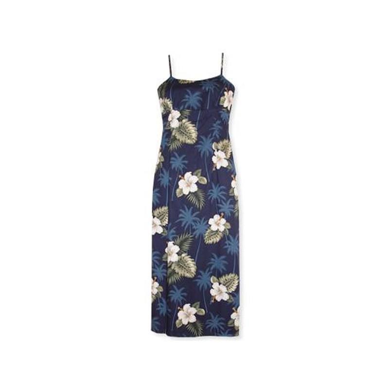 Hilo Blue Long Hawaiian Skinny Strap Floral Dress - PapayaSun