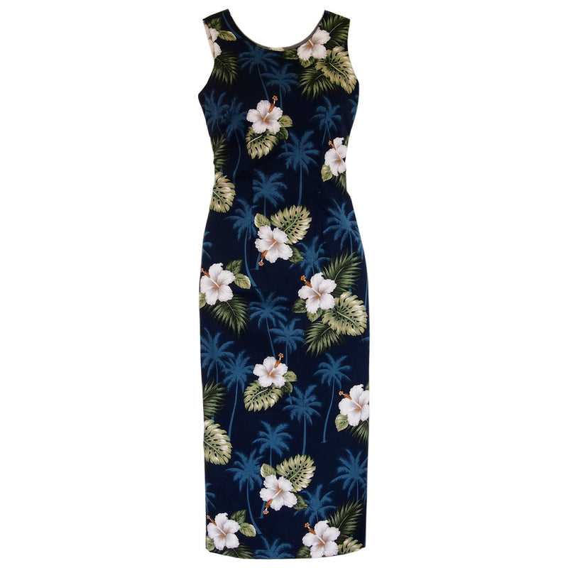 Hilo Blue Long Hawaiian Tank Dress - PapayaSun