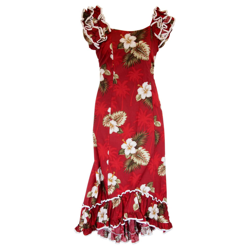 Lava Red Hawaiian Meaaloha Muumuu Dress with Sleeves - PapayaSun