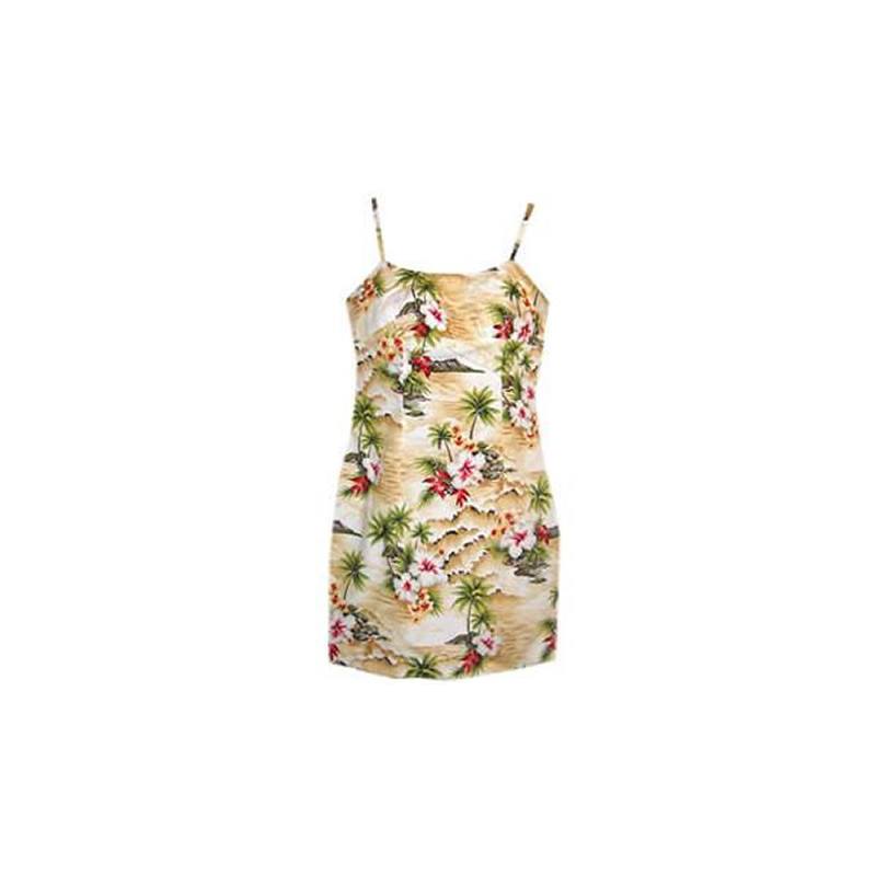 Maize Cream Short Hawaiian Skinny Strap Floral Dress - PapayaSun