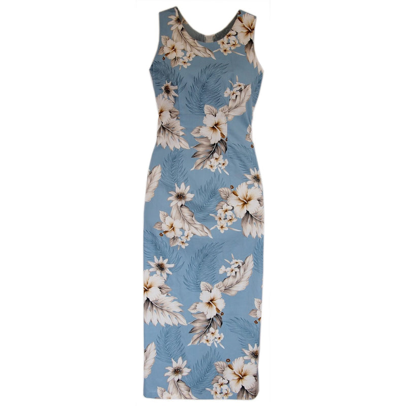 Sky Blue Long Hawaiian Tank Dress - PapayaSun