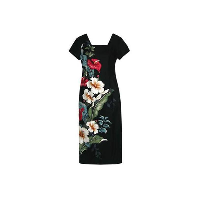 Sweetheart Black Long Hawaiian Dress with Sleeves - PapayaSun