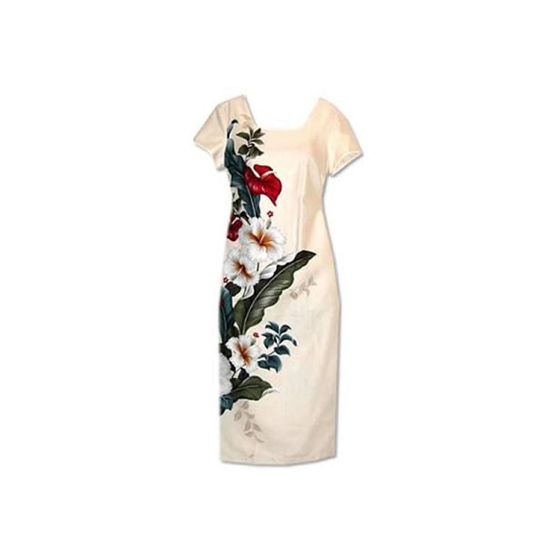 Sweetheart Cream Long Hawaiian Dress with Sleeves - PapayaSun