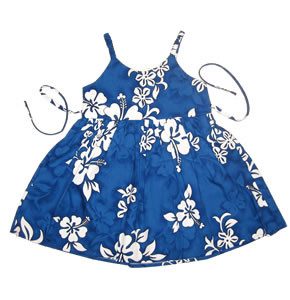 Waves Blue Hawaiian Girl's Sundress with Elastic Straps - PapayaSun