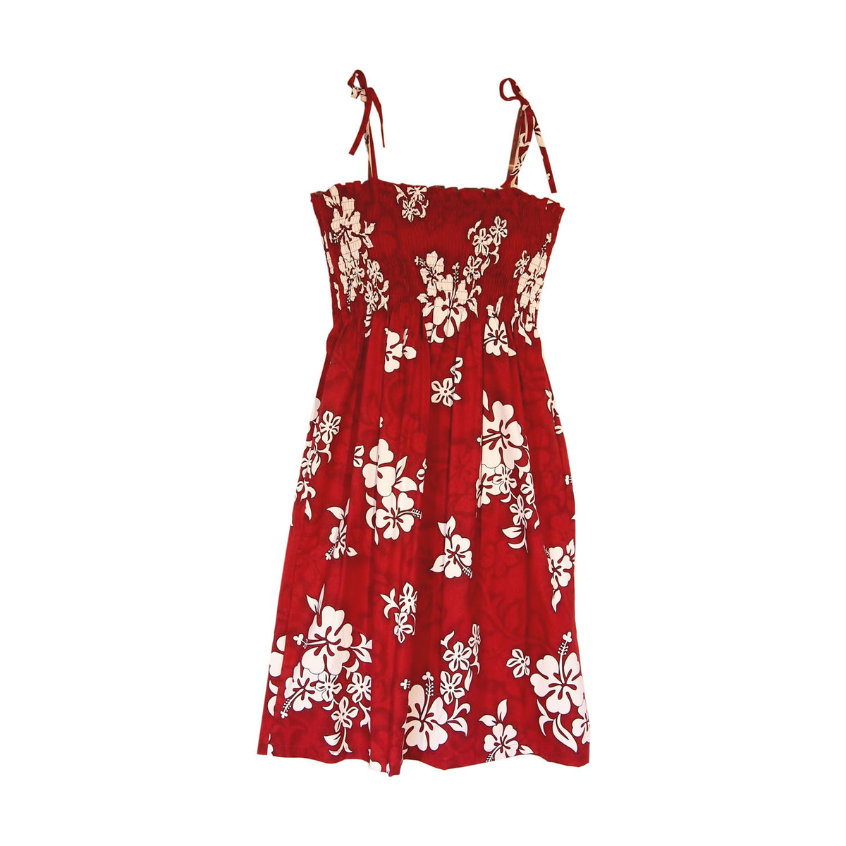 Seastar Red Short Hawaiian Smocked Sundress - PapayaSun