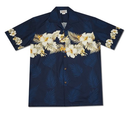 Hibiscus Blue Hawaiian Border Aloha Sport Shirt - PapayaSun