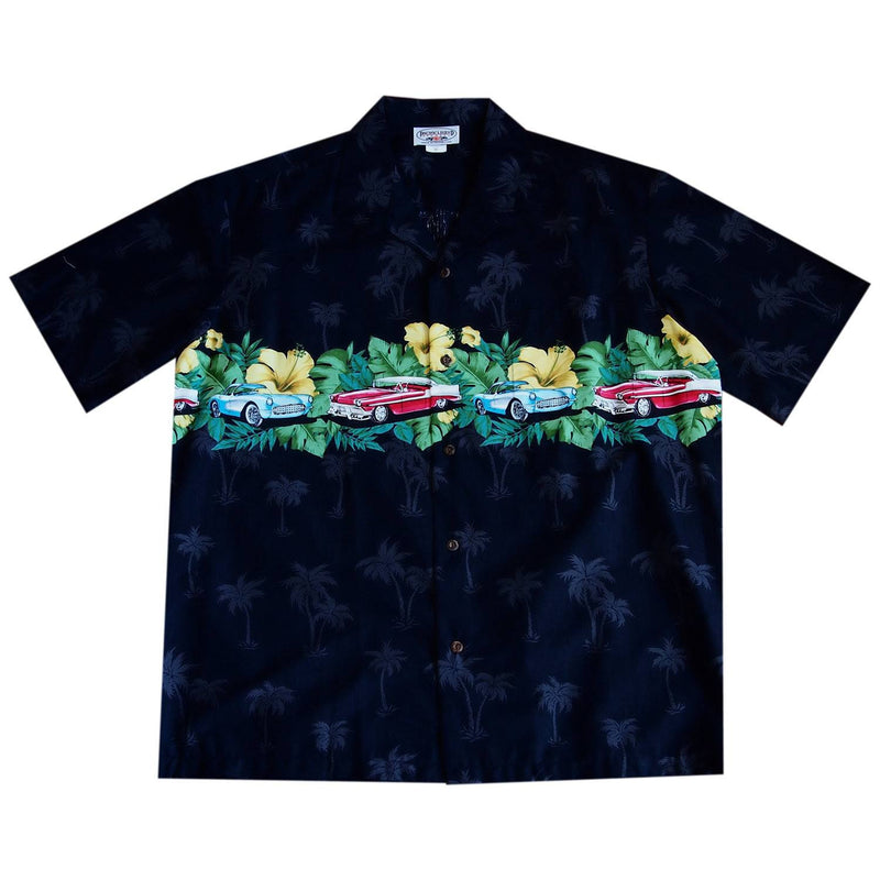 Muscle Car Black Hawaiian Border Aloha Sport Shirt - PapayaSun