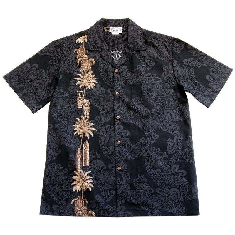 Old Hawaii Black Hawaiian Border Aloha Sport Shirt - PapayaSun