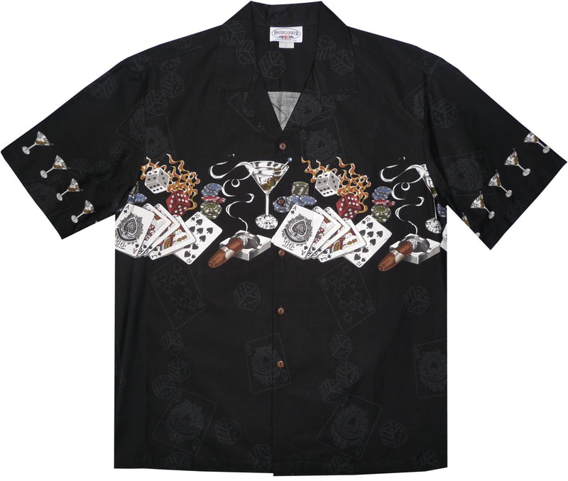 Royal Flush Black Hawaiian Border Aloha Sport Shirt - PapayaSun