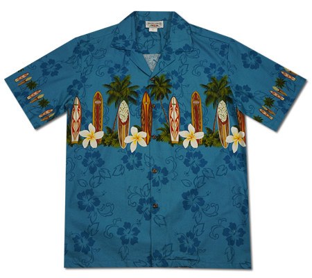 Surfboard Blue Hawaiian Border Aloha Sport Shirt - PapayaSun